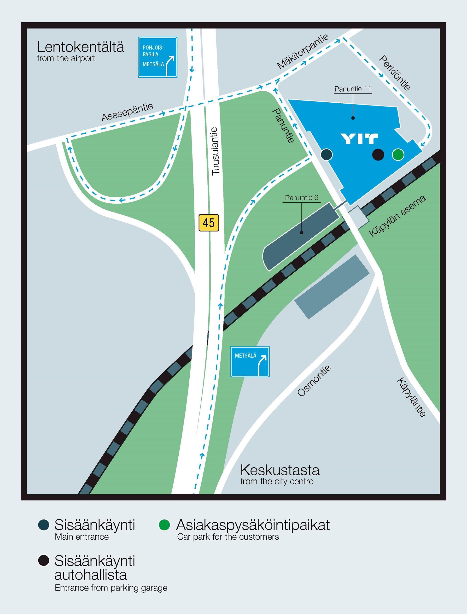 Arrival and parking instructions for YIT's head office